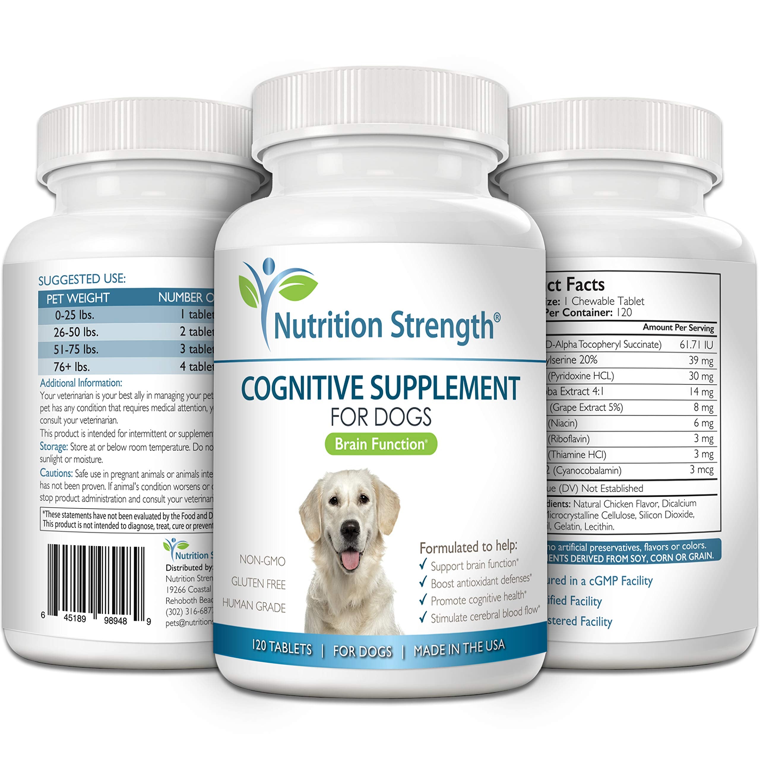 Nutrition Strength us-made gluten-free dog-supplement full-pack supports daily brain health.