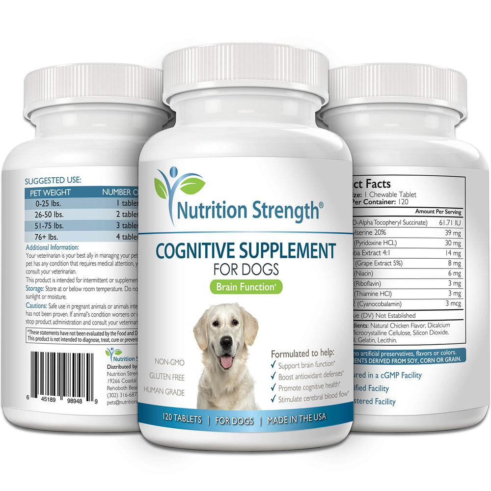 Nutrition Strength us-made gluten-free dog-supplement full-pack supports daily brain health.