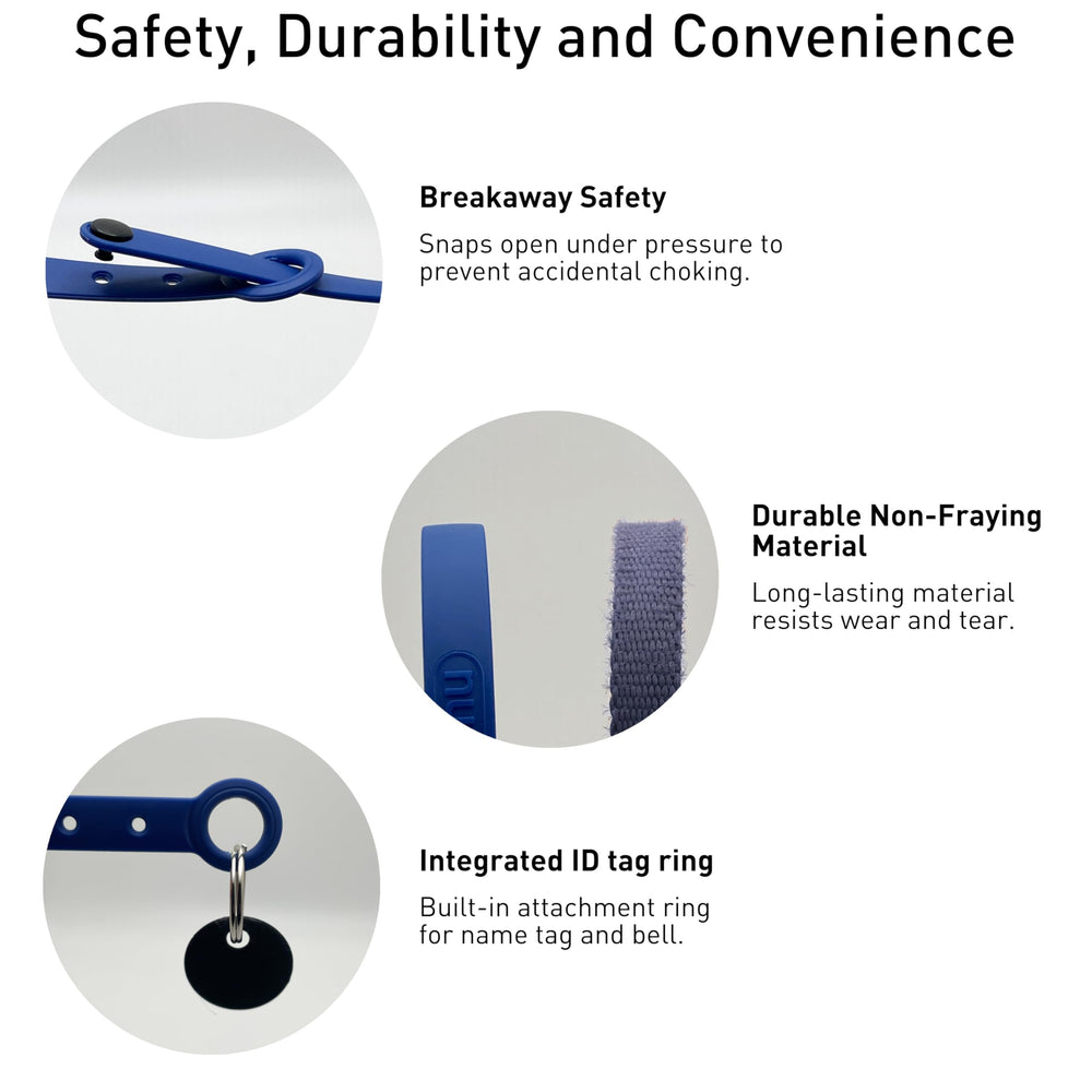 Nuvuq Break Away Collar dark blue name tag ring for identification and safety