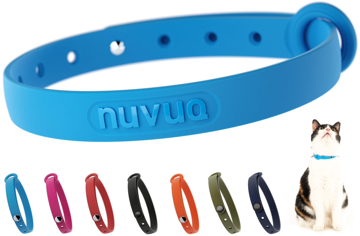 Nuvuq Breakaway Collar blue closeup shows soft, lightweight comfort for sensitive skin.