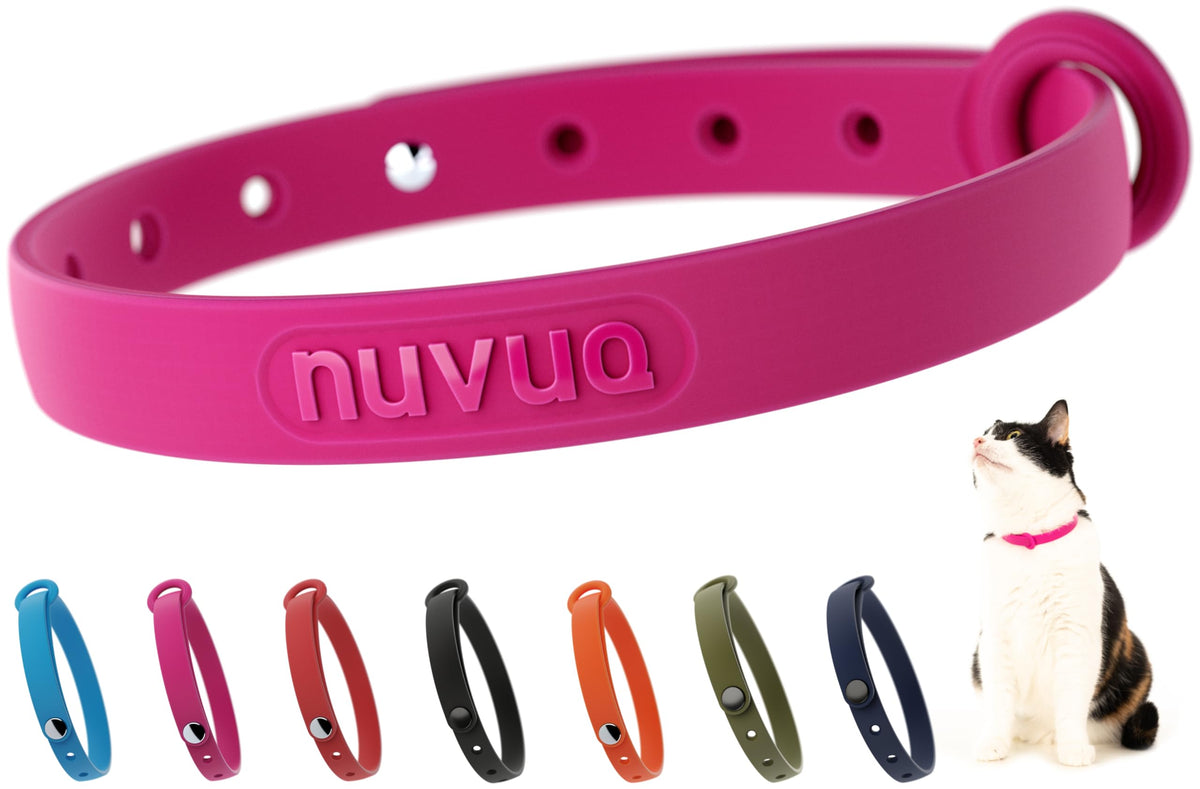 Nuvuq Breakaway Collar pink safety buckle close-up showing quick-release design for outdoor cats.