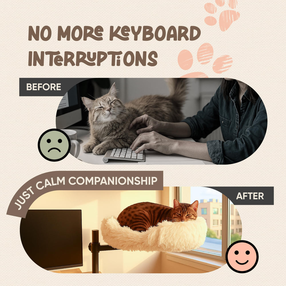 Nuzzle Nest cat desk bed 360-degree-rotation enables seamless positioning for sunlit naps.
