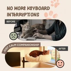 Nuzzle Nest cat desk bed 360-degree-rotation enables seamless positioning for sunlit naps.