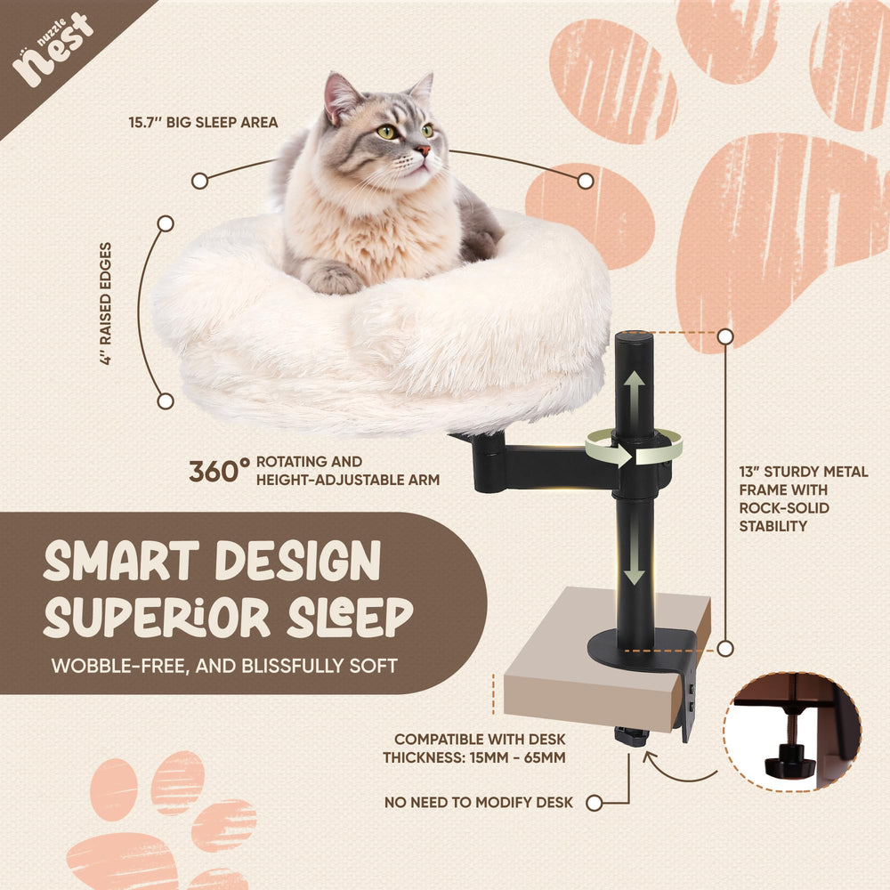 Nuzzle Nest cat desk bed height-adjustment lets you tailor comfort at your workspace.