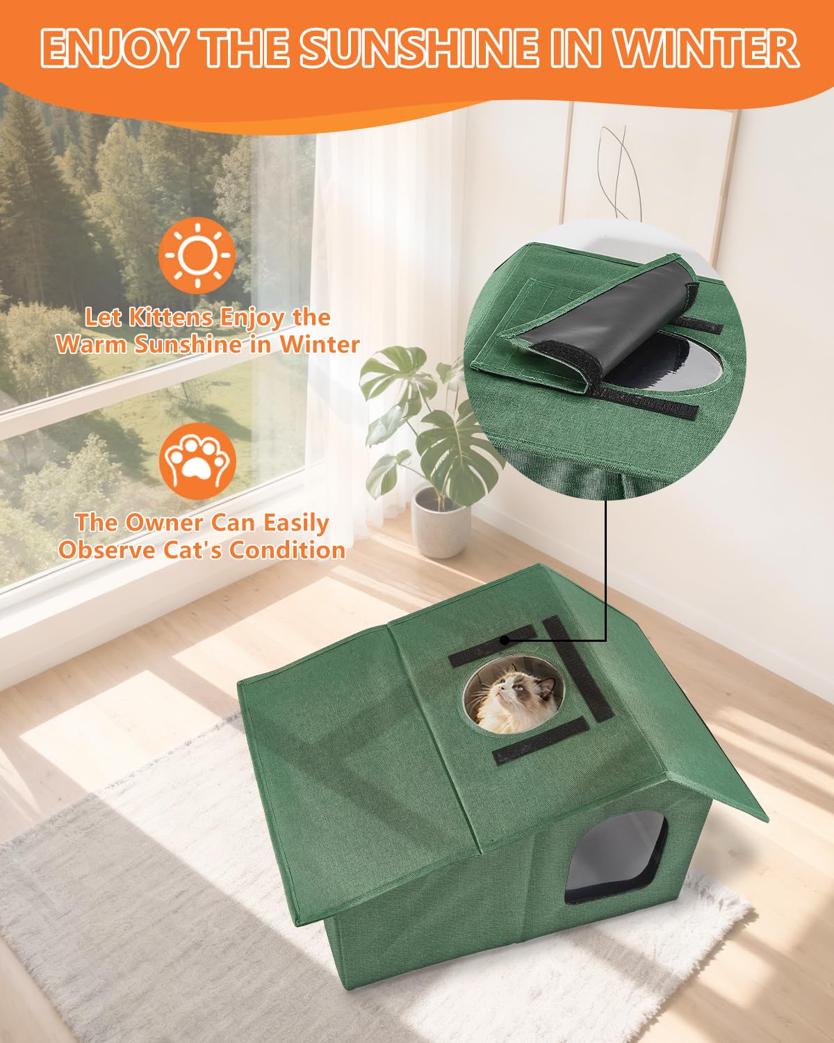 Nvifco door flaps image demonstrates wind and rain protection.