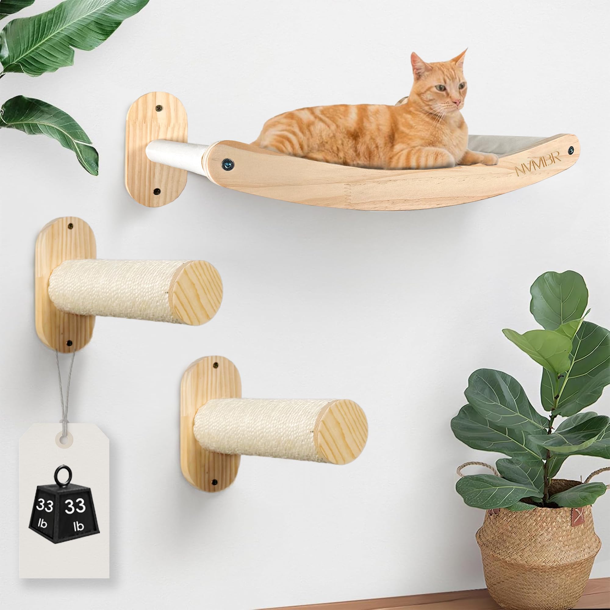 NVMBR cat wall furniture lounge with sisal stairs mounted on wall for vertical climbing enrichment.
