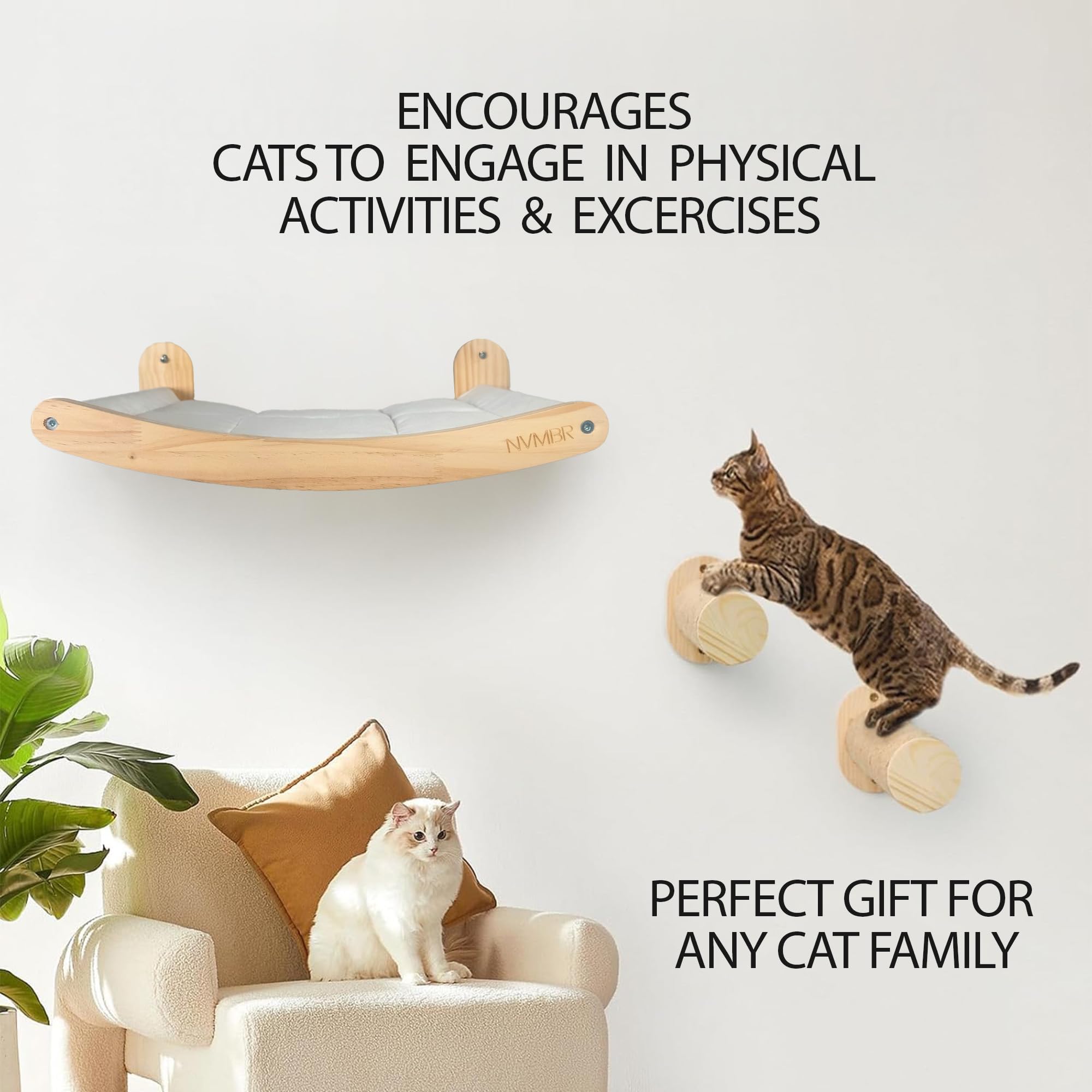 NVMBR cat furniture holds up to 33 lbs for sturdy indoor perches.