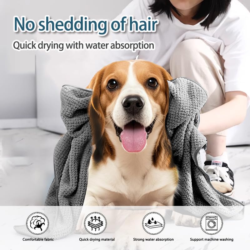 NVNAN extra large dog towel gray 40x24 microfiber closeup highlights high absorbency.