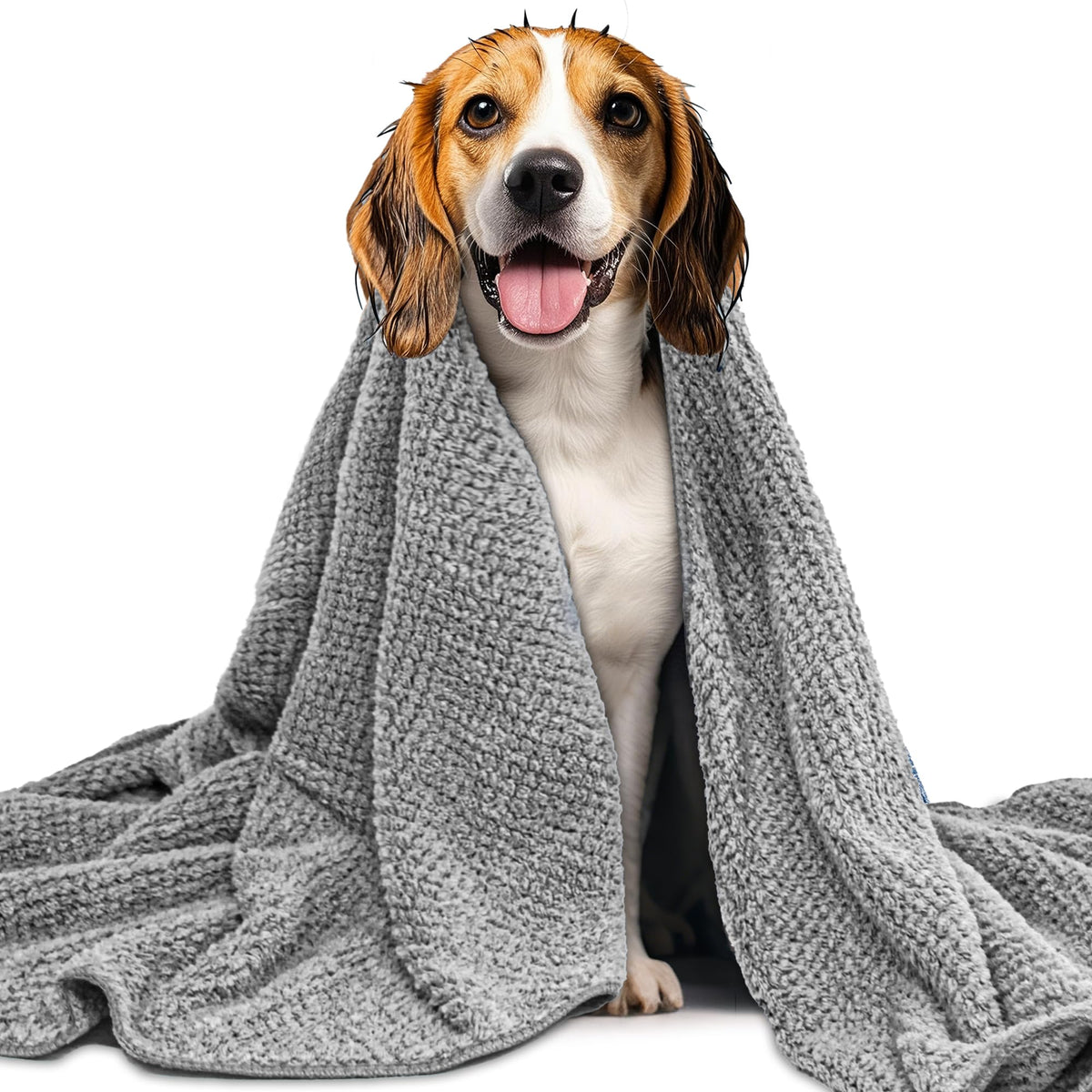 NVNAN extra large dog towel gray 40x24 flatlay showcases ultra-soft microfiber for quick drying.
