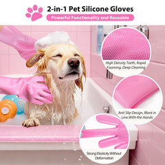 NVNAN high-density brush head on pink glove delivers foam and thorough grooming.