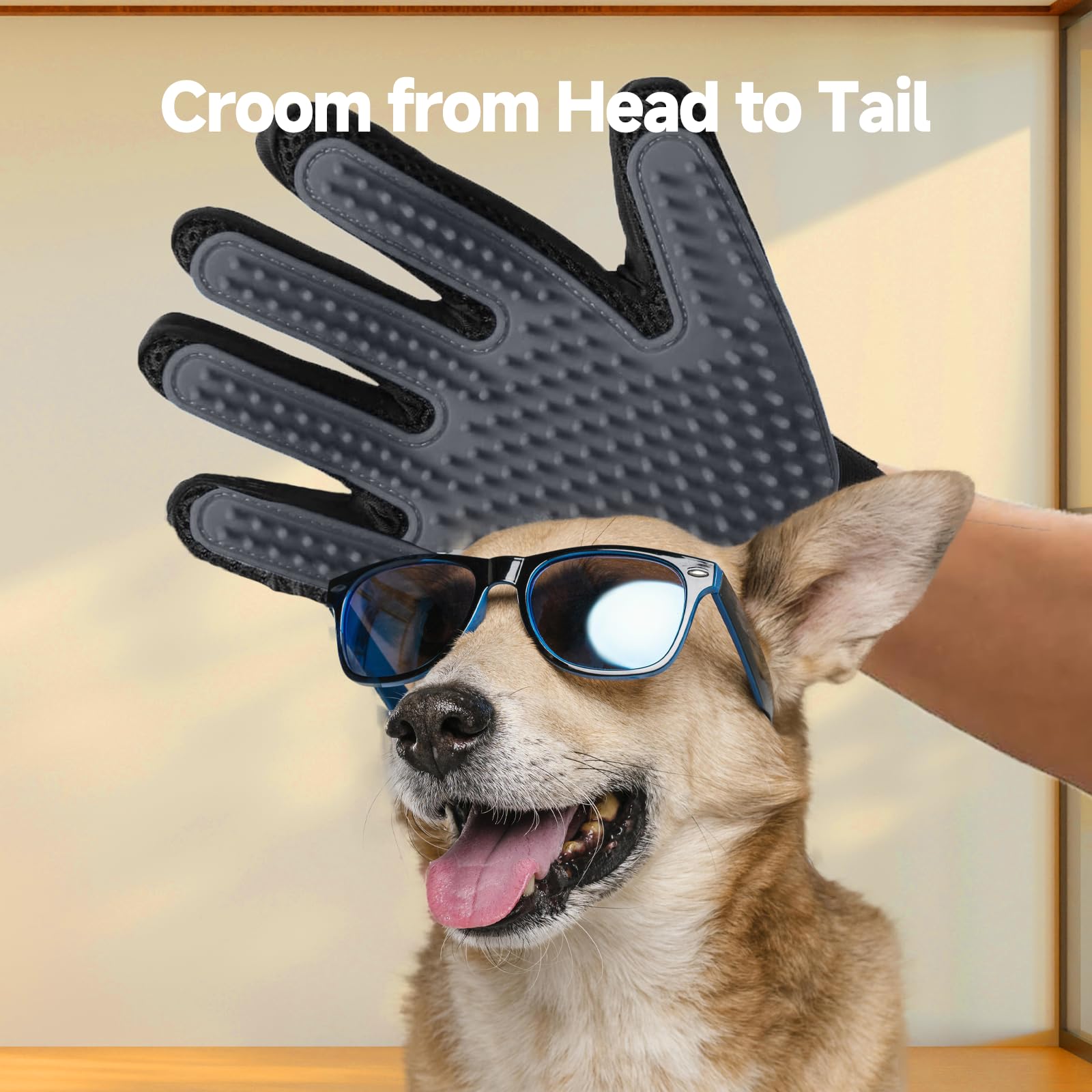 NVNAN pet grooming glove silicone-nubs-closeup shows brushing and massage action