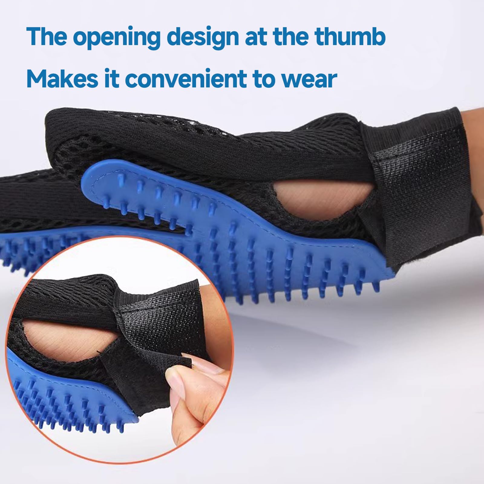 NVNAN pet hair removal glove blue silicone-nubs close-up for gentle massaging grooming.