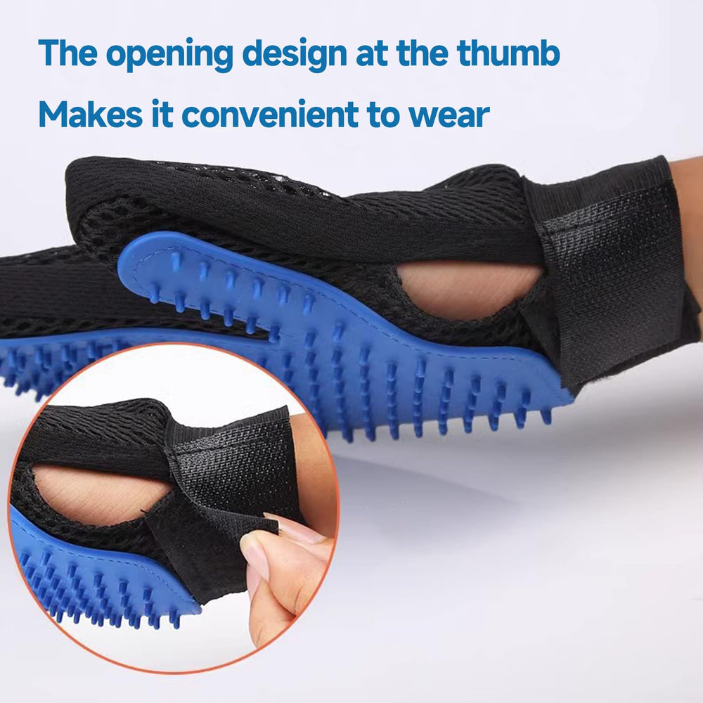 NVNAN pet hair removal glove blue silicone-nubs close-up for gentle massaging grooming.