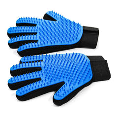 NVNAN pet hair removal glove blue deshedding brush demonstrating deep undercoat grooming.
