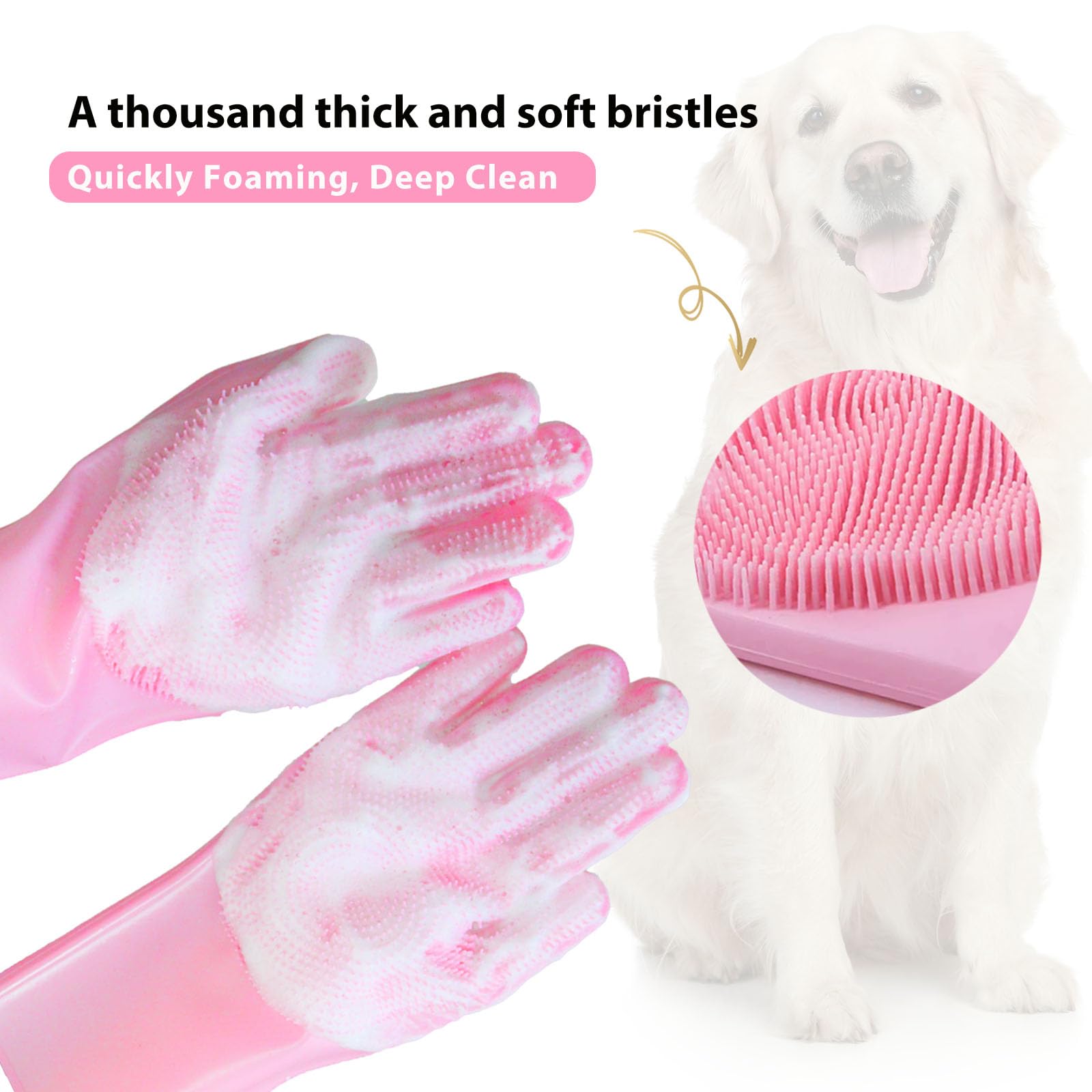 NVNAN two-in-one pet grooming brush pink highlighting foam and deep cleaning.