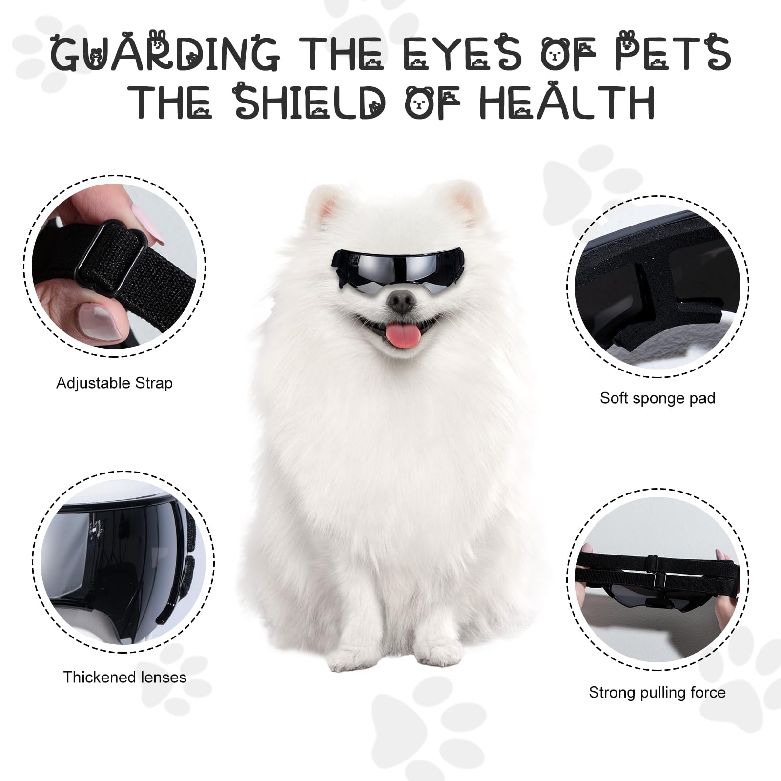 NVTED dog-cat goggle sunglasses front view demonstrates UV protection for sunny walks.