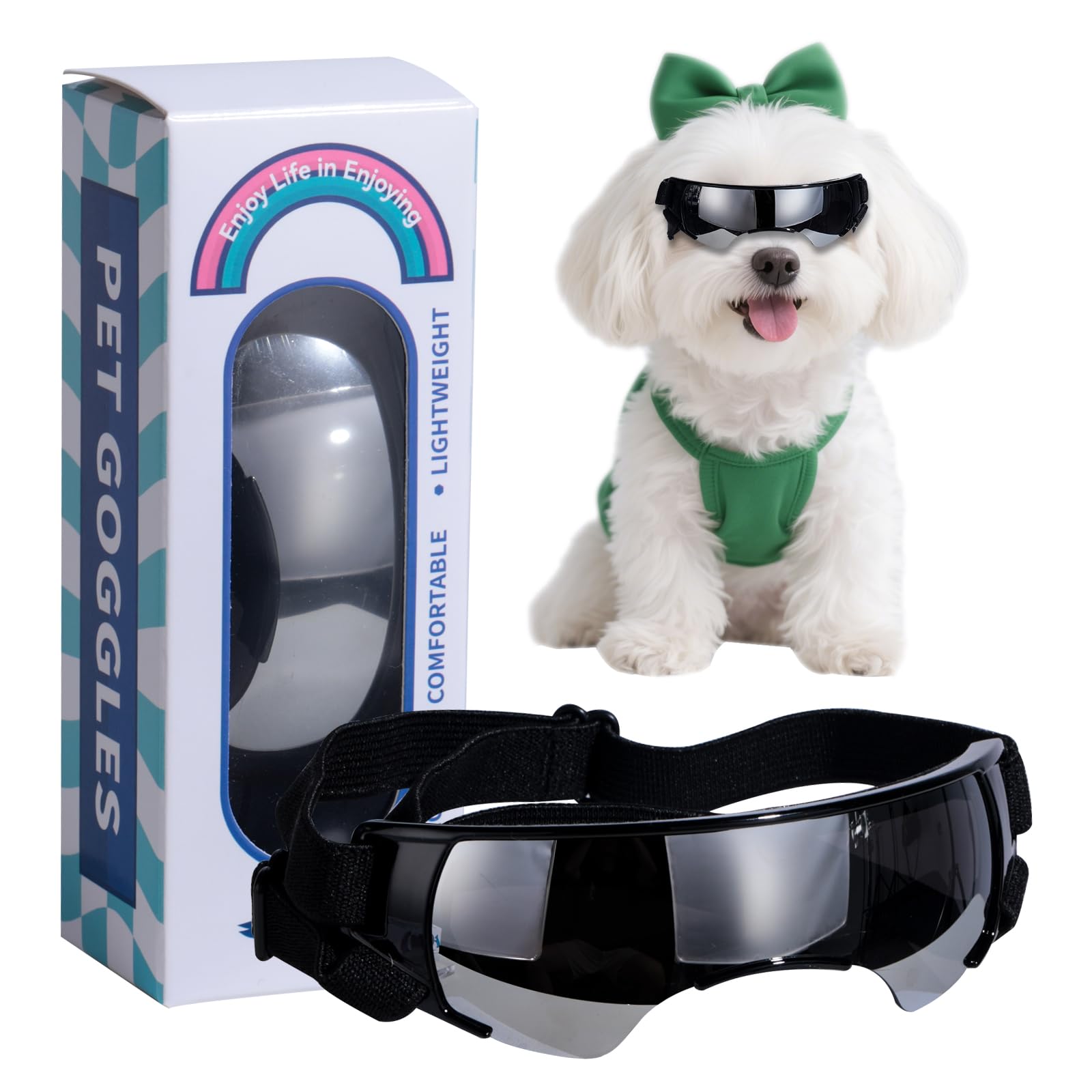 NVTED dog-cat goggle sunglasses packaging showing lightweight design for outdoor use.