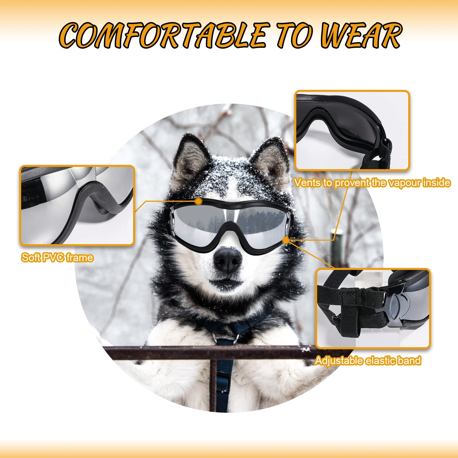 NVTED dog sunglasses front view show UV protection and shatterproof lenses for sunny adventures.