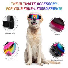 NVTED dog sunglasses pink adjustable strap ensures secure fit.
