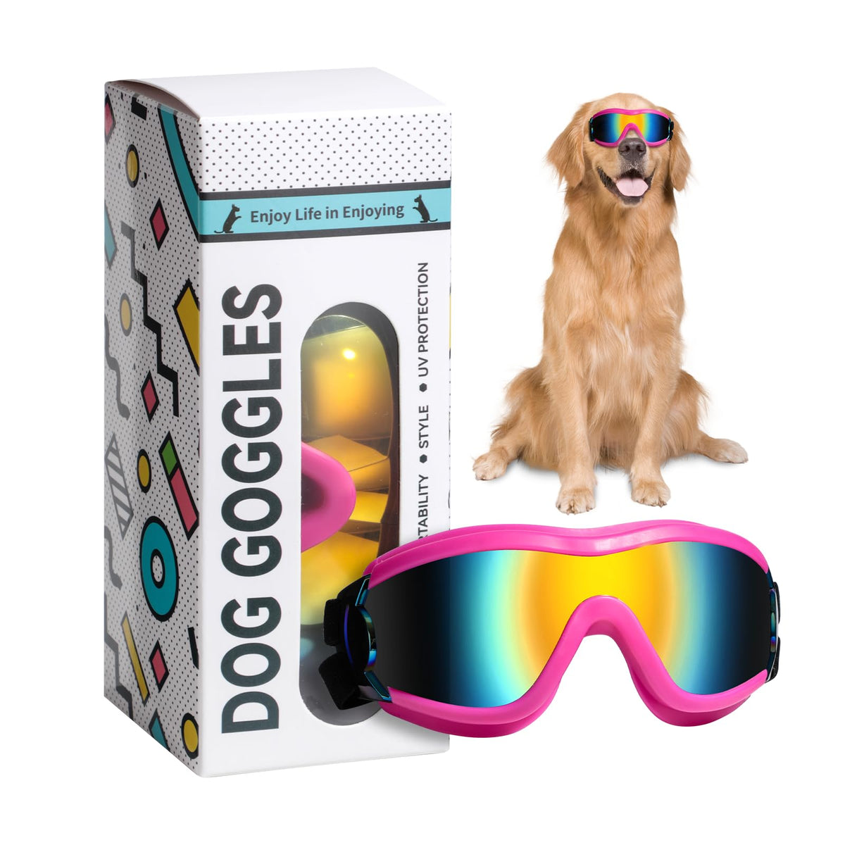 NVTED dog sunglasses pink front view with UV protection.