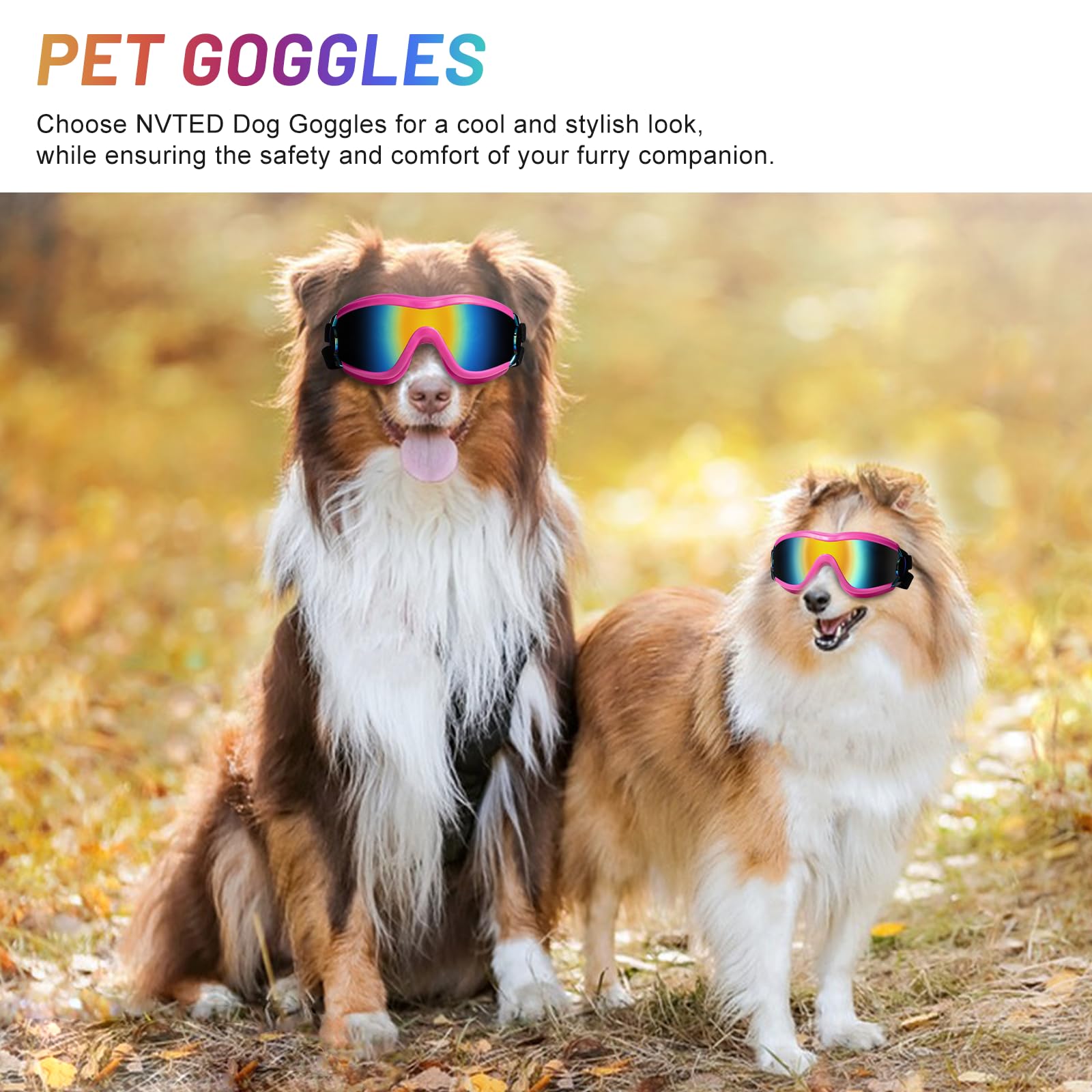 NVTED dog sunglasses pink wind-debris-shield enhances outdoor visibility.