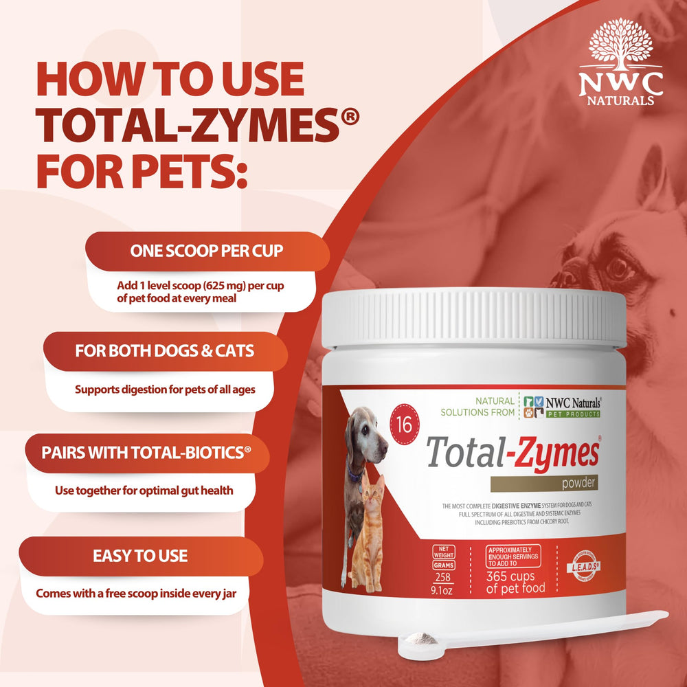 NWC Naturals Total-Zymes dog and cat serving ready to support digestion.