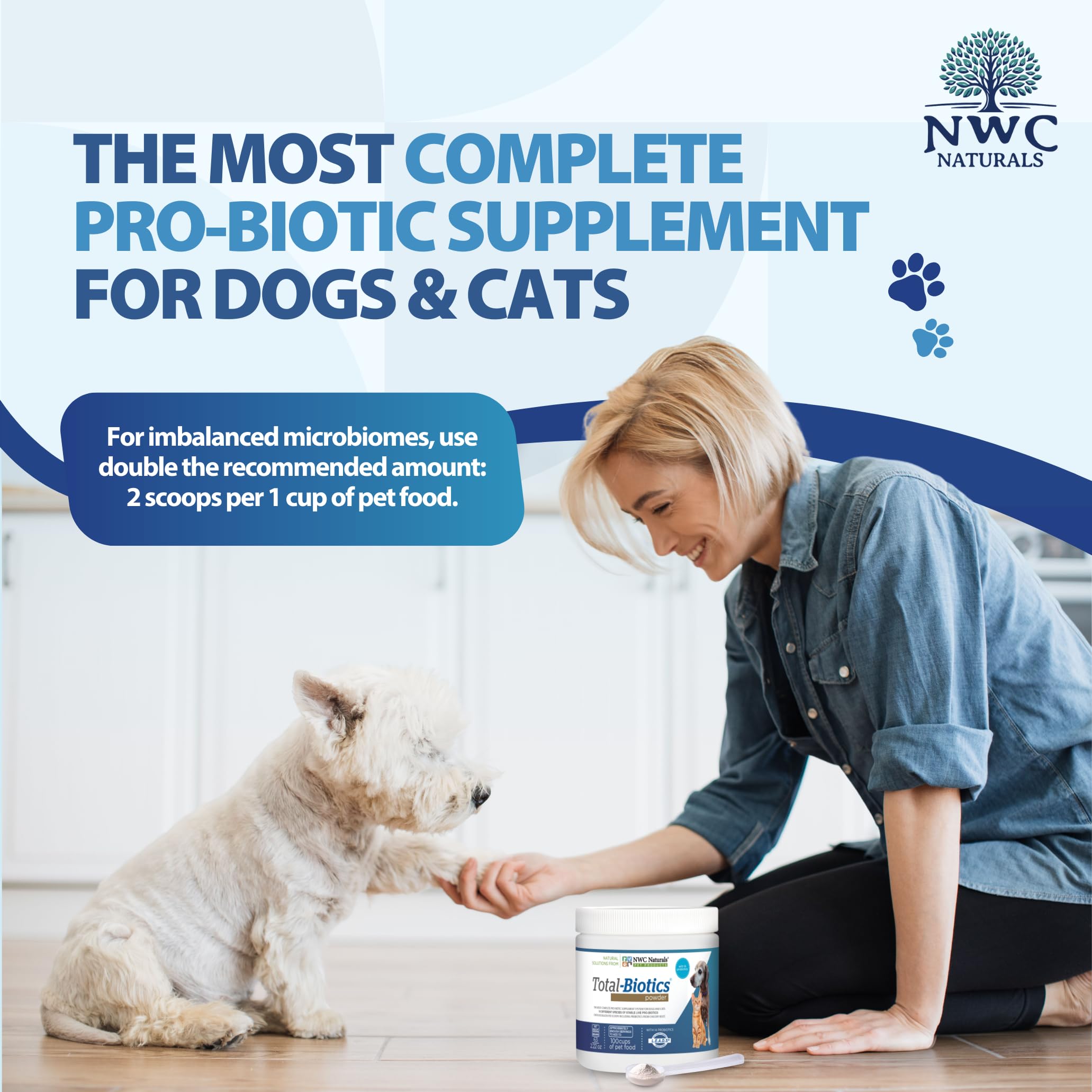 NWC Naturals Total-Biotics NASC-seal signals veterinarian-approved digestive care.