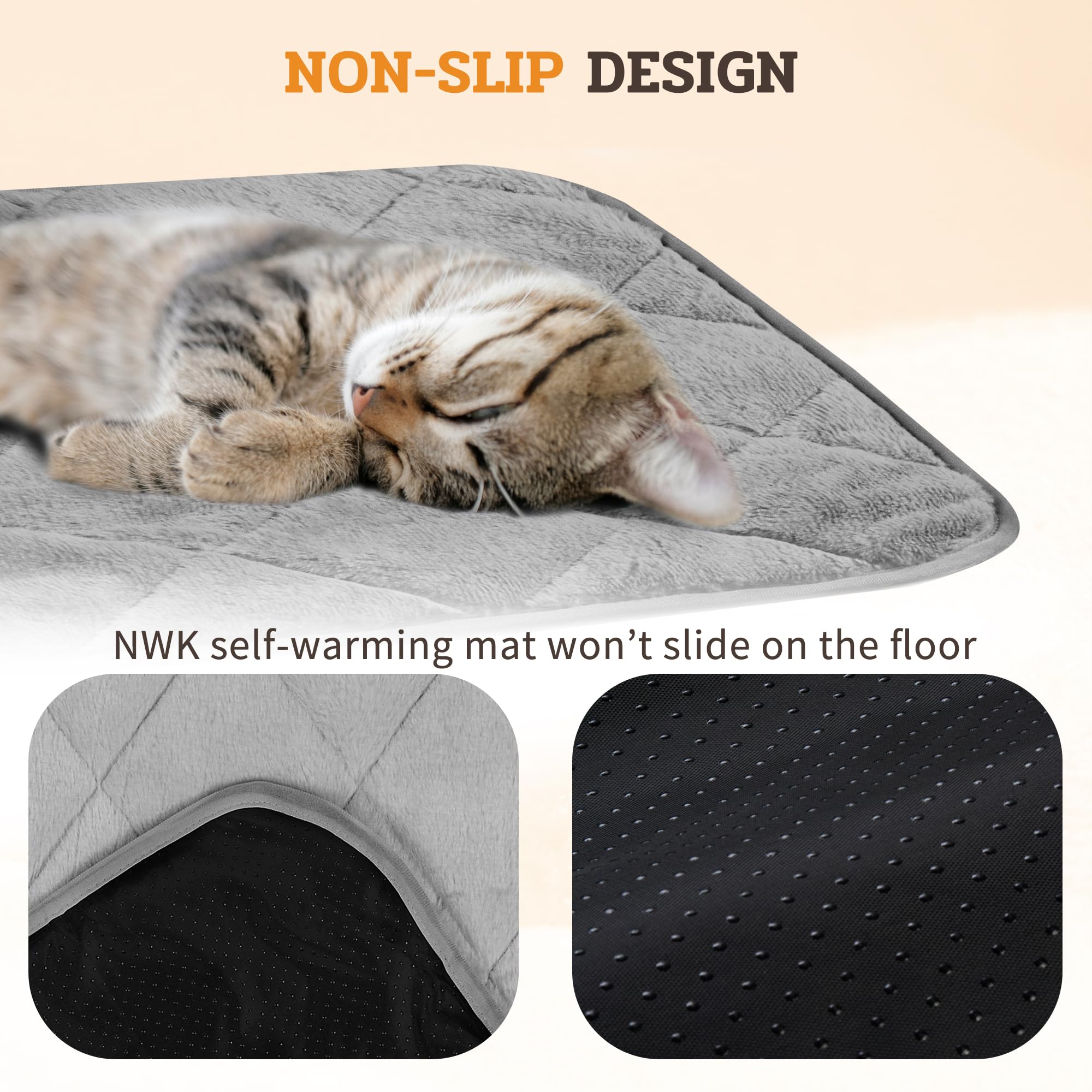 NWK Fluffy self-warming cat mat in car seat for travel warmth