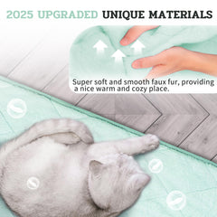 NWK Fluffy Self Warming Cat Mat mint green side view highlights plush warmth.