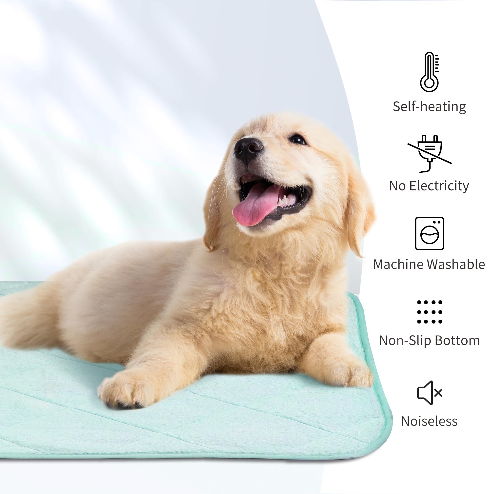 NWK Fluffy Self Warming Cat Mat small mint green in-home warmth.