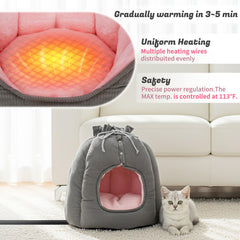 NWK heated cat bed temperature-control panel highlights 10-level settings for customizable warmth