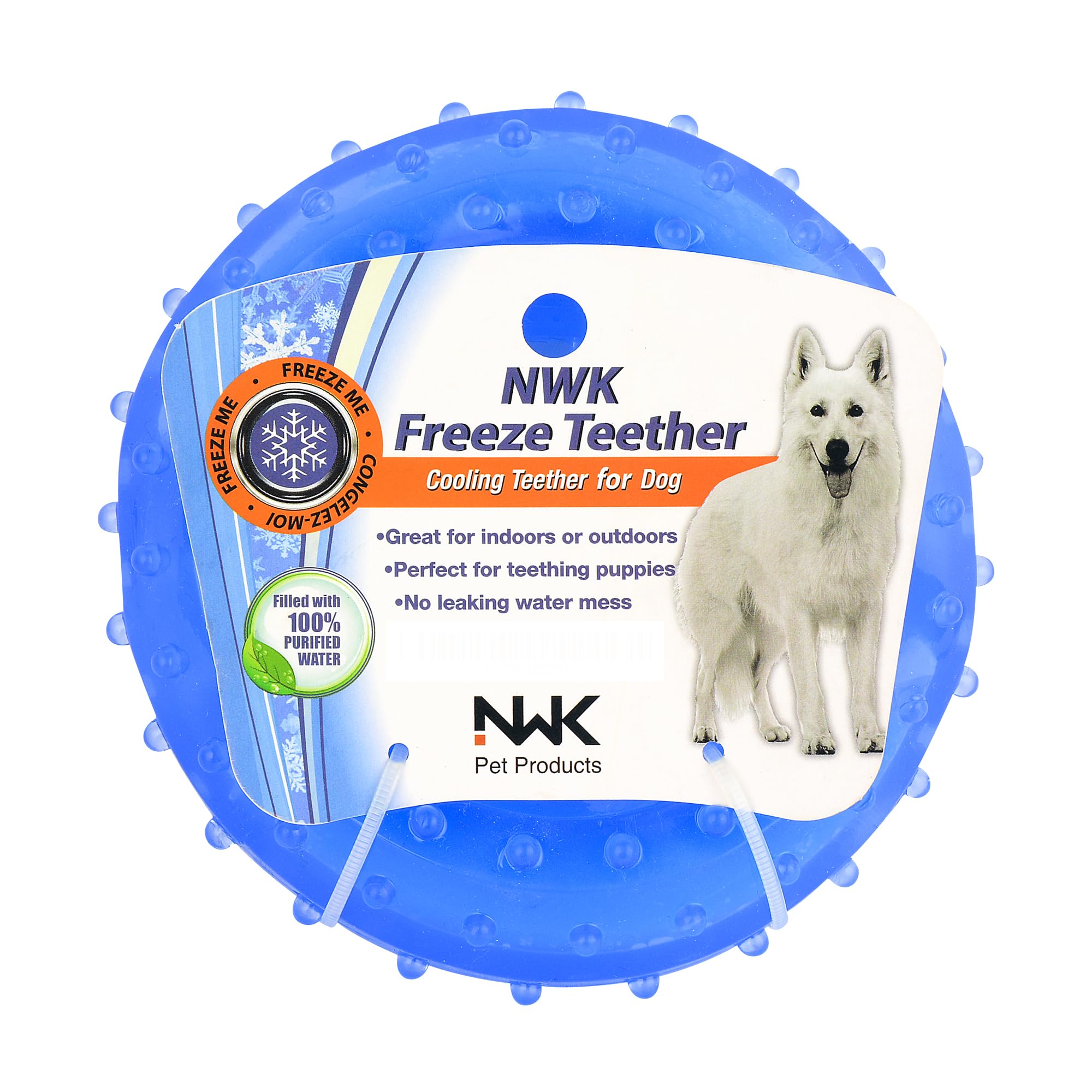 NWK Pet Teether Cooling Chew Toy Treat Fit enables treat placement for extra fun.