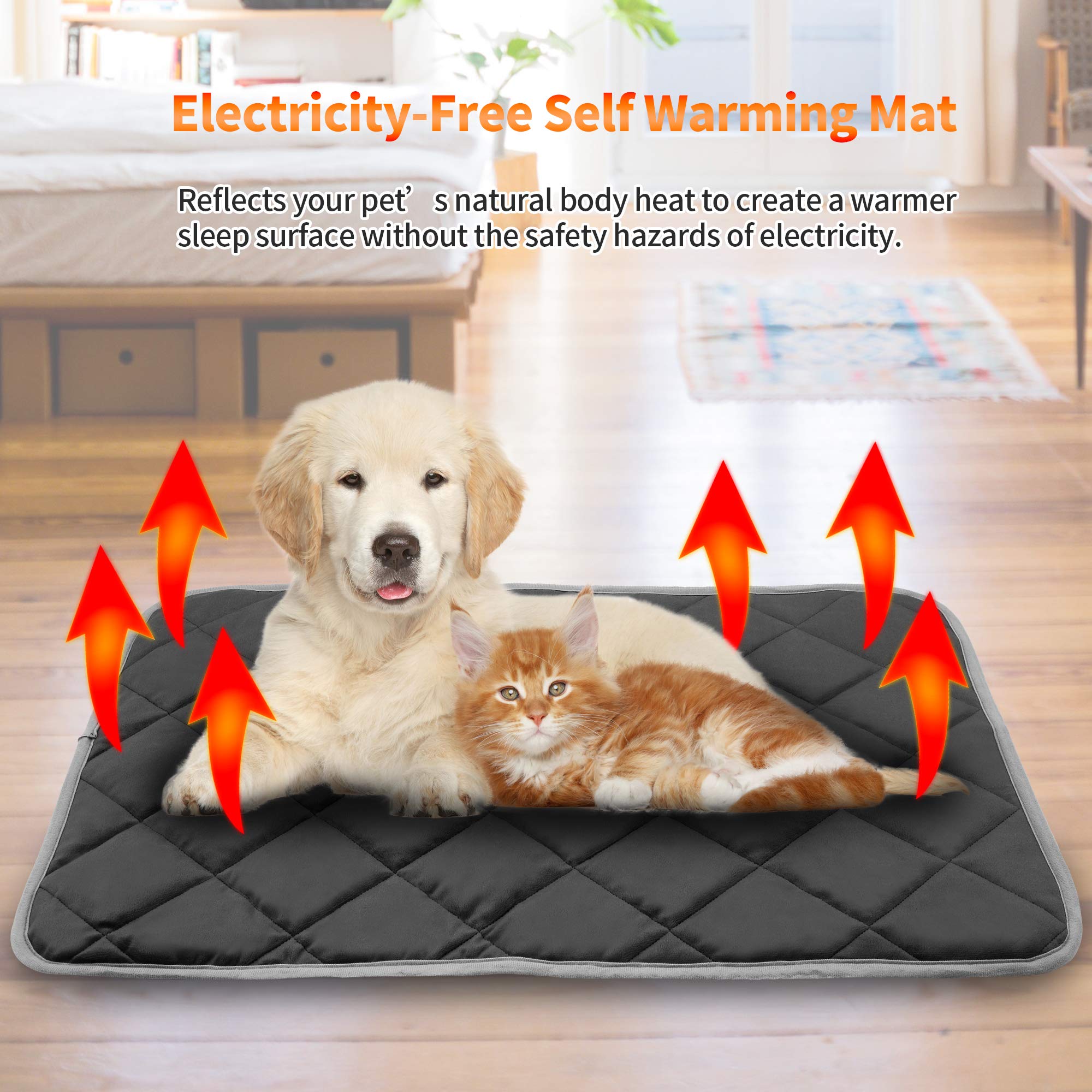 NWK mat uses reflective aluminum to gently warm pets without external heat.