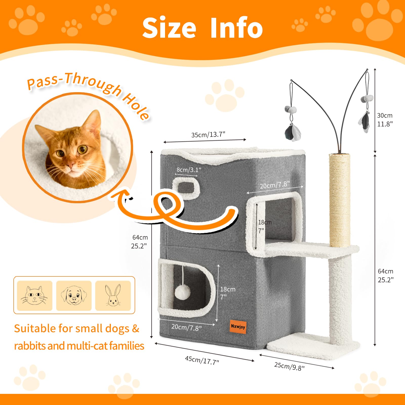 Nxwjoy cat house with scratching post grey offers durable play to protect furniture.