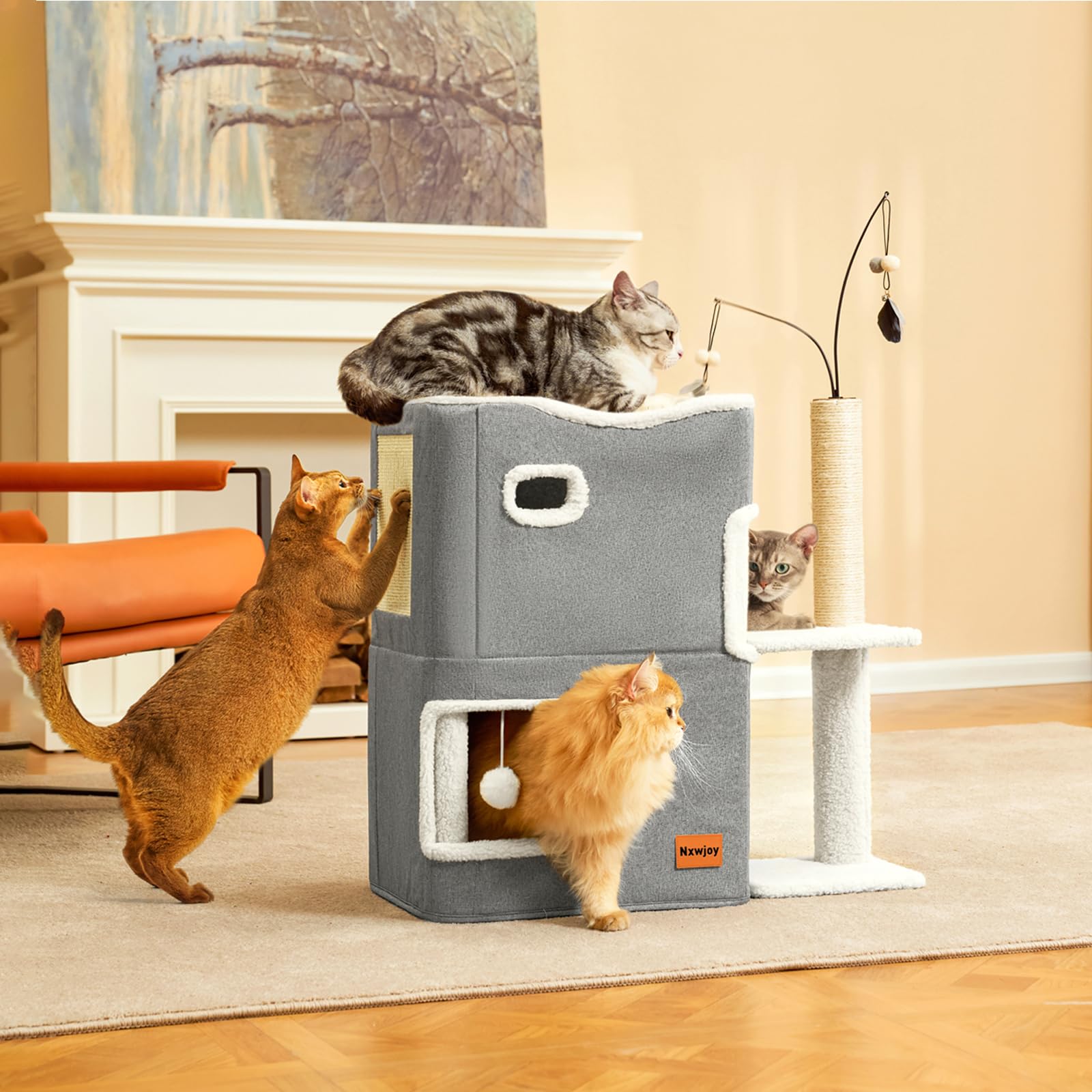 Nxwjoy cat house sturdy MDF frame grey provides solid stability.