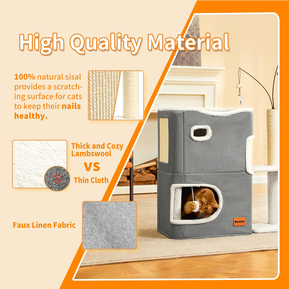 Nxwjoy cat house upper platform lookout grey encourages lounging and territory surveying.