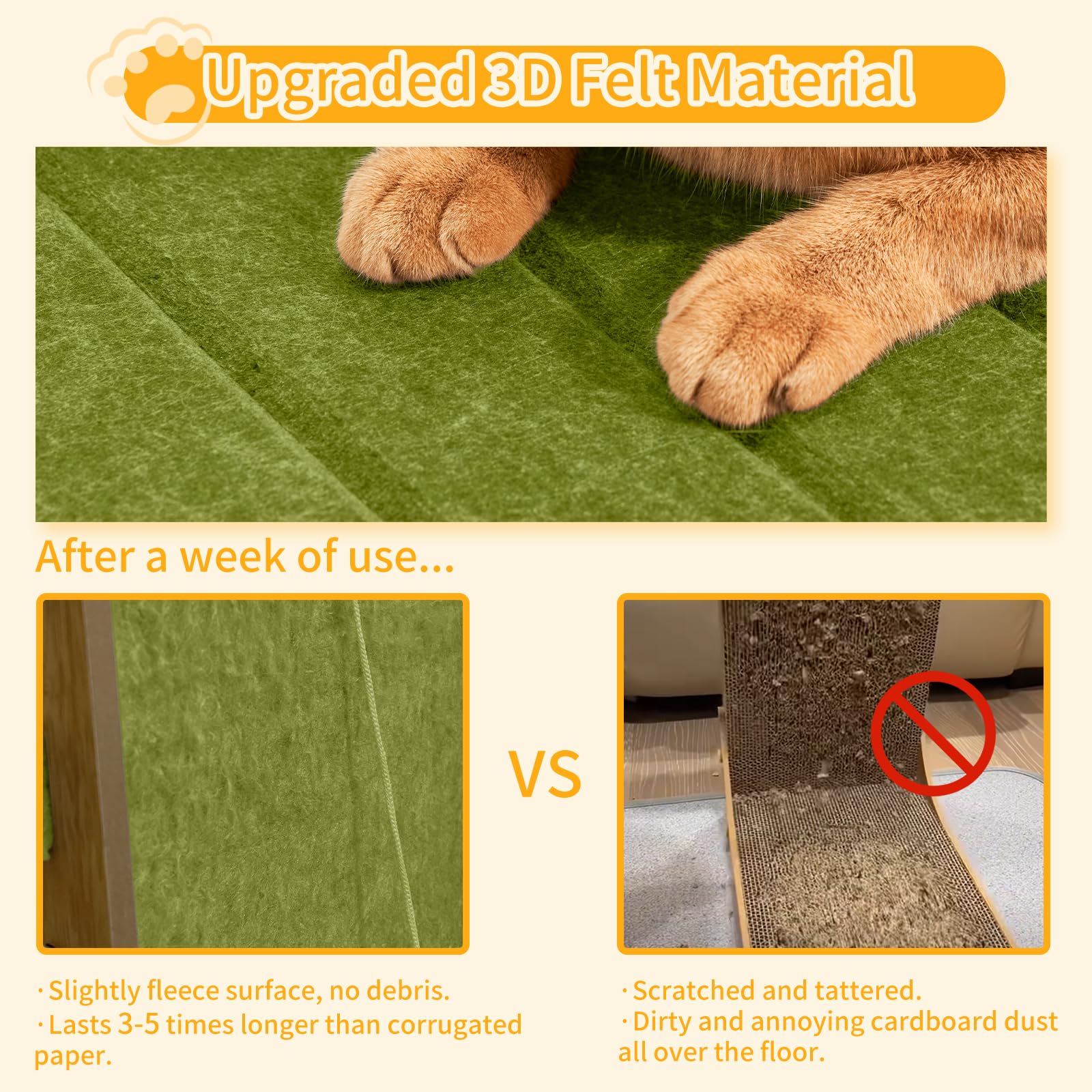 Nxwjoy 30x42x68cm scratch pad offers large, cat-friendly space for lounging and grooming.