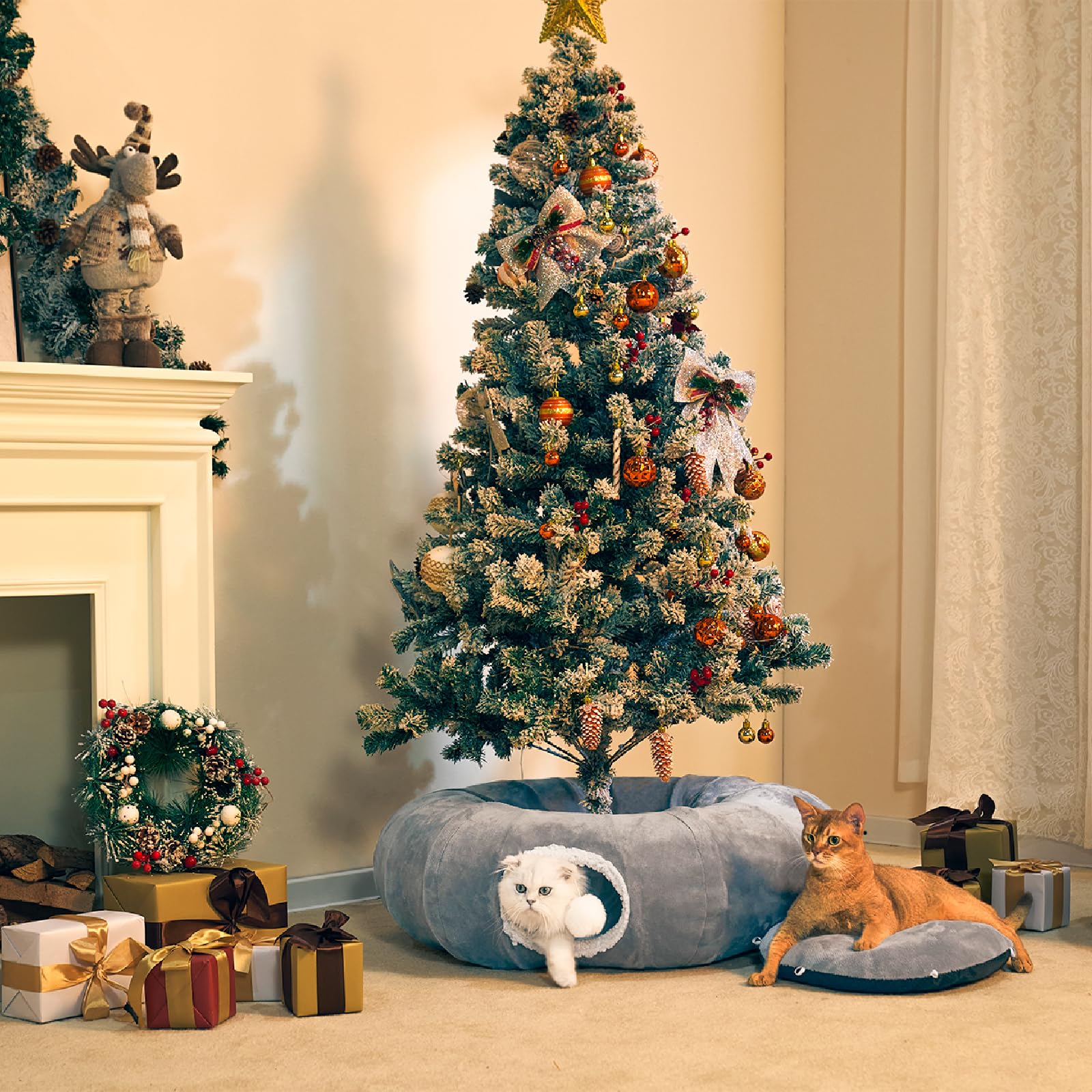 Nxwjoy cat tunnel bed removable center cushion for easy machine washing.
