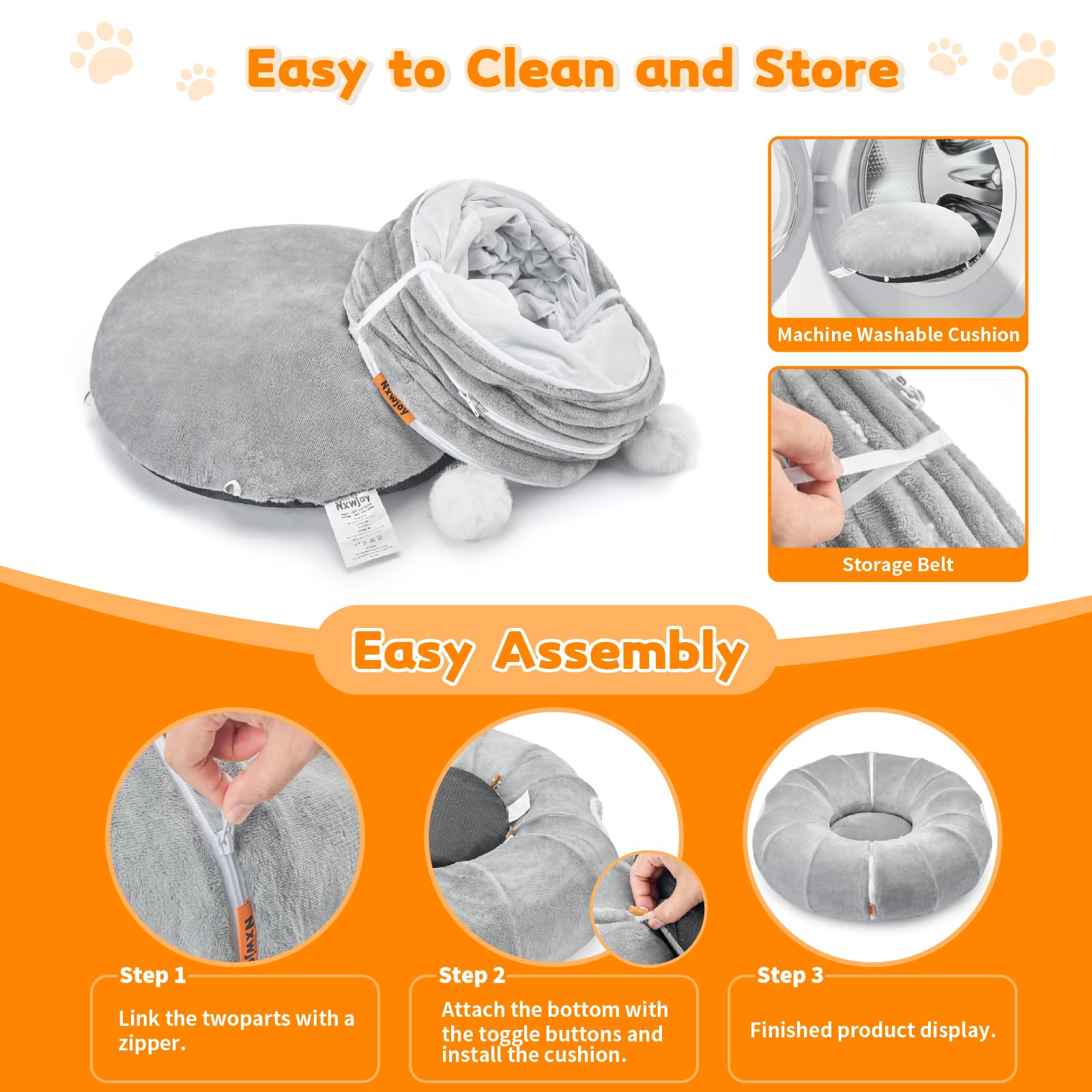 Nxwjoy cat tunnel bed waterproof Oxford inner layer protects against wear and tear.