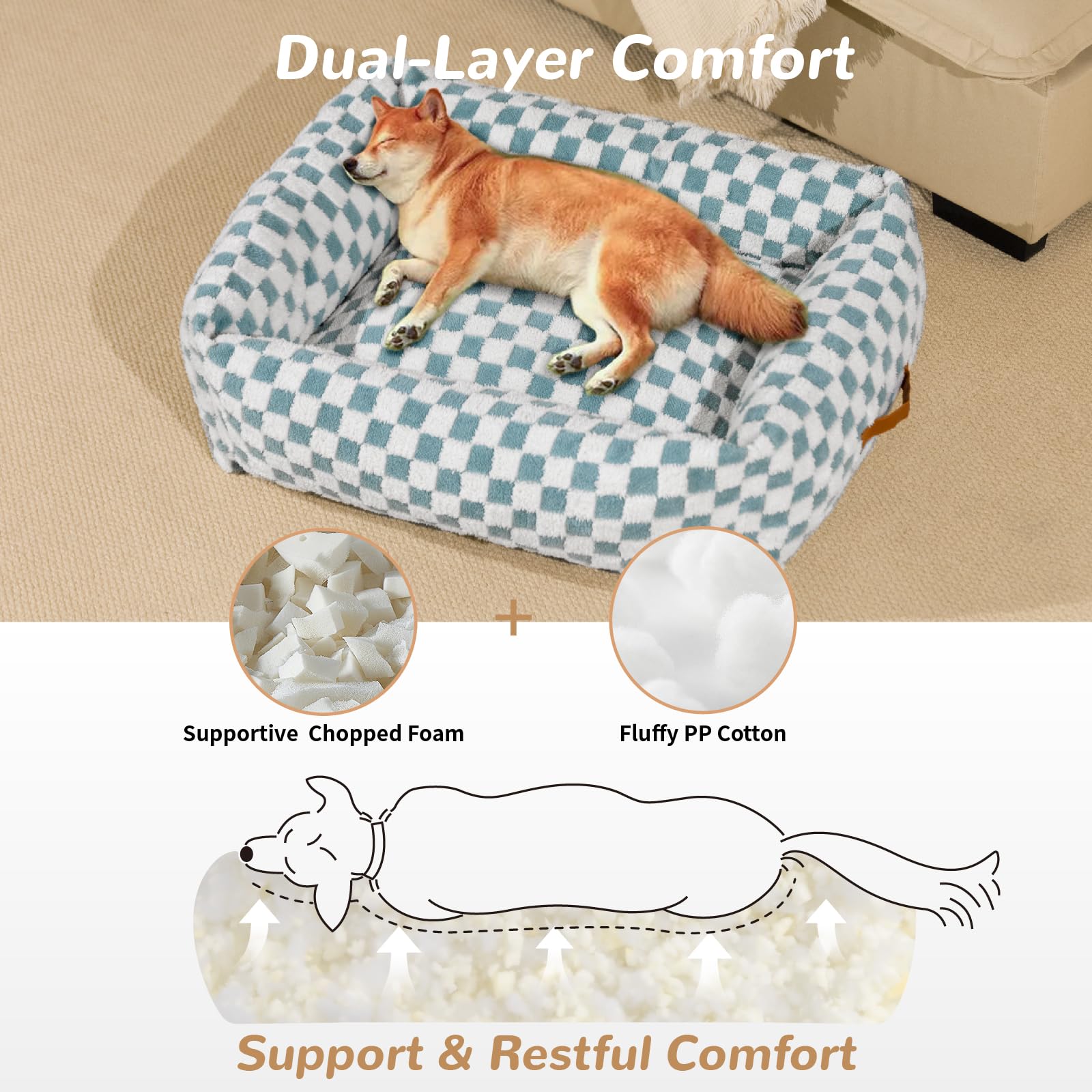Nxwjoy cute dog bed side view emphasizes four-sided enclosure for head and neck support
