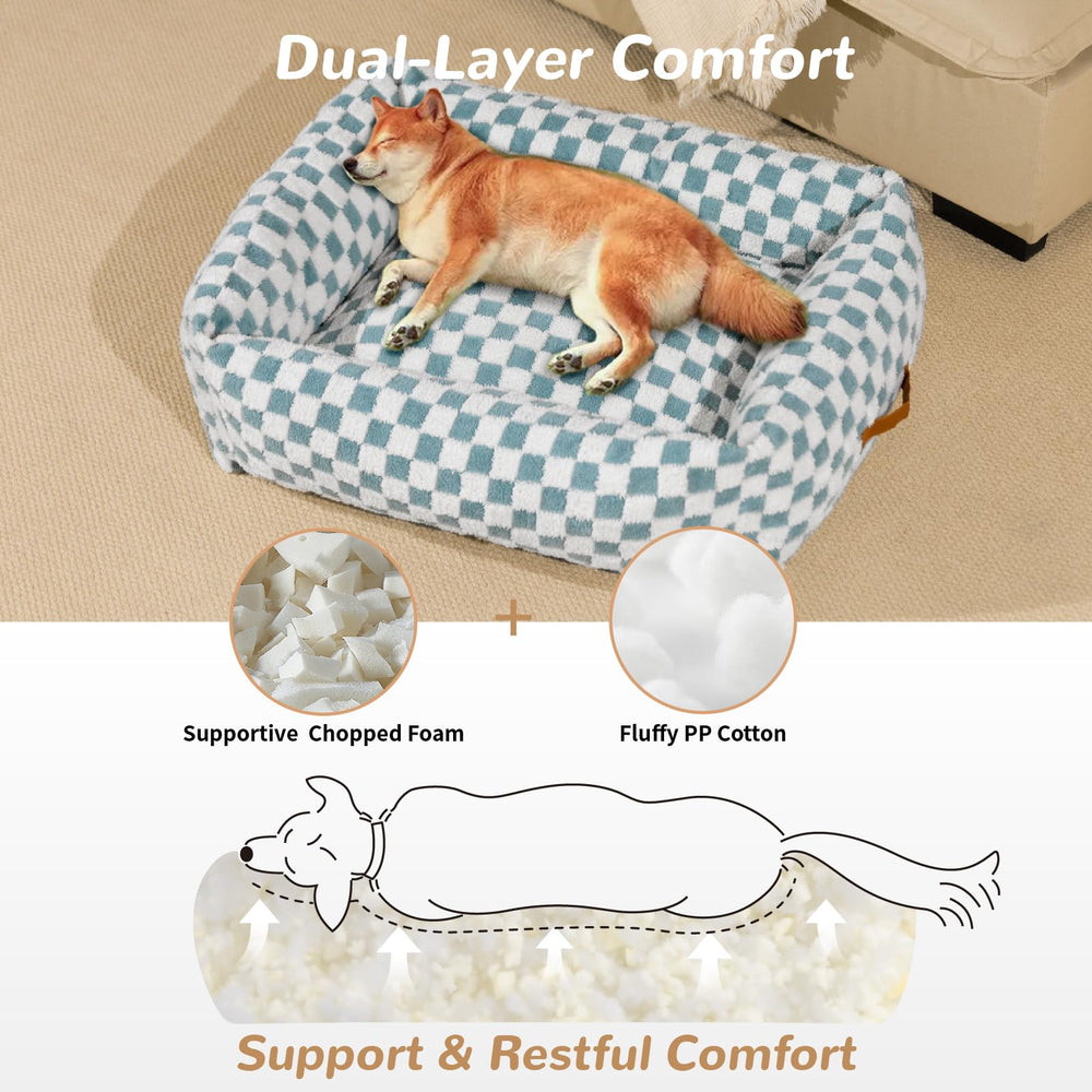 Nxwjoy cute dog bed side view emphasizes four-sided enclosure for head and neck support