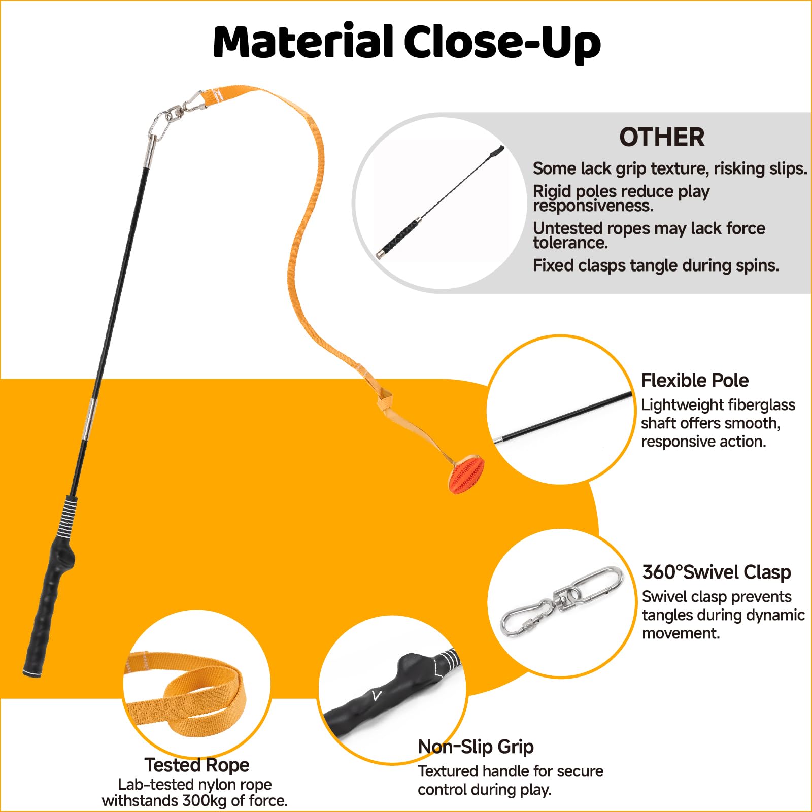 Nxwjoy Flirt Pole ergonomic non-slip handle for comfortable grip during extended play.