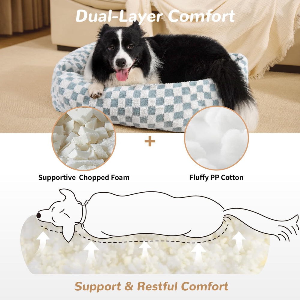 Nxwjoy orthopedic dog bed blue grid side profile highlights secure neck support