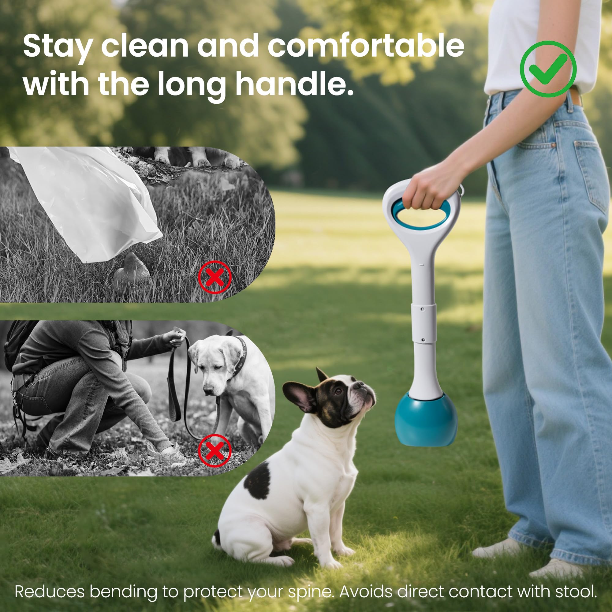 NYEONHRT all-terrain dog pooper scooper on lawn and trail