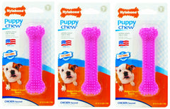 Nylabone 3-pack petite pink dental bone chew toy supports teething relief and dental care for puppies.