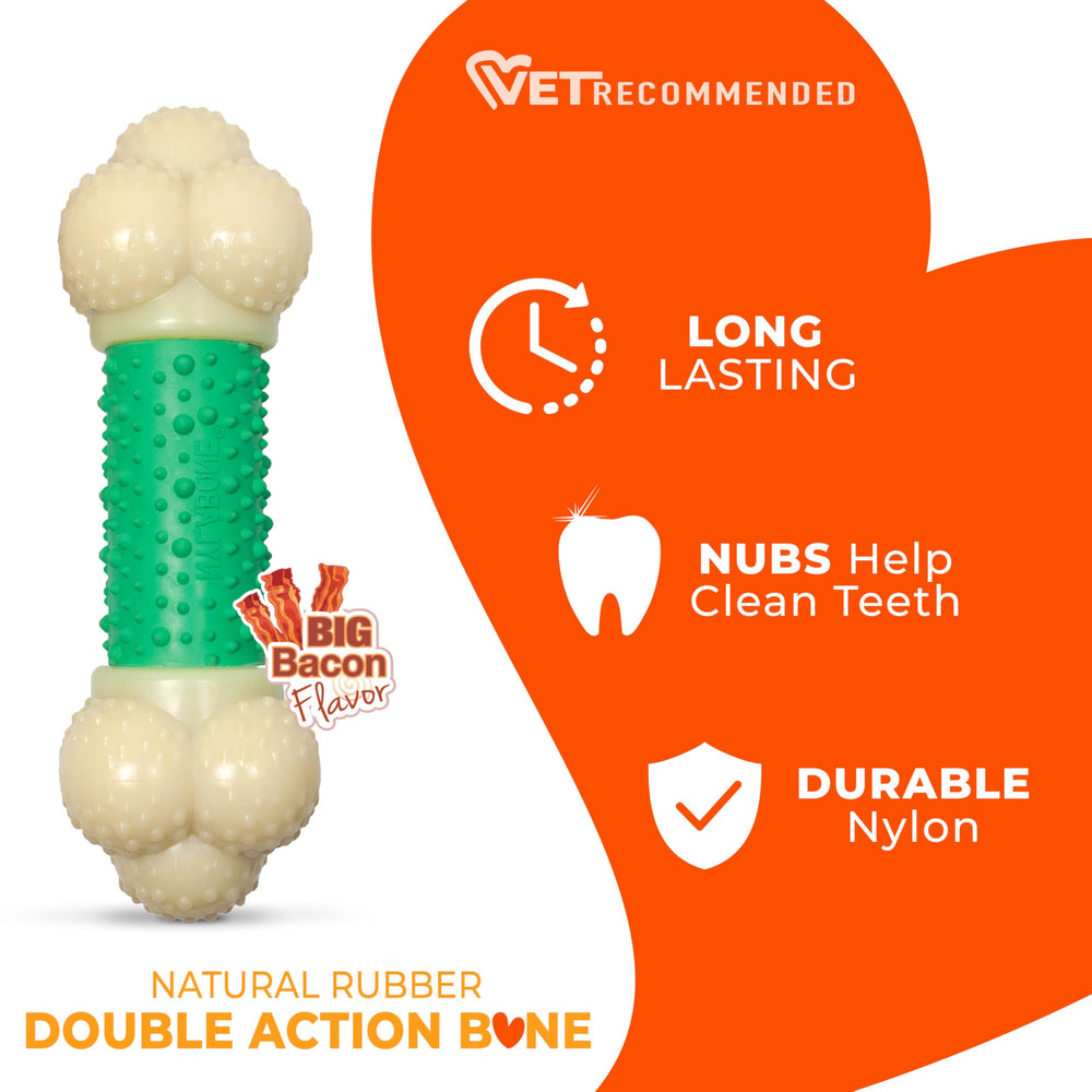 Nylabone Bacon flavor dog chew close-up emphasizing savory taste