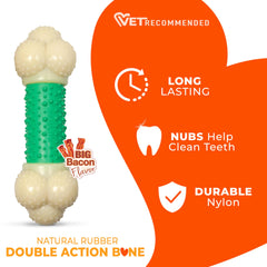 Nylabone Bacon flavor dog chew close-up emphasizing savory taste