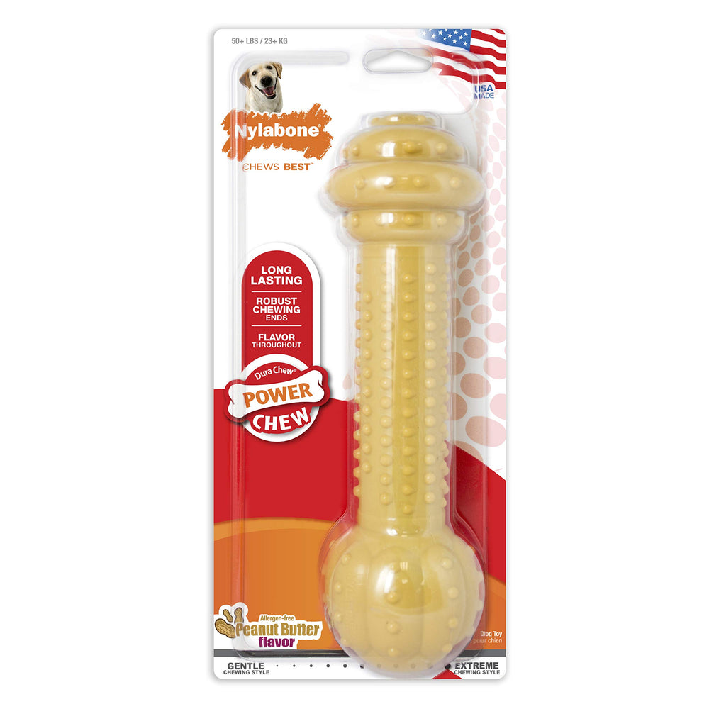 Nylabone Barbell durable nylon texture highlights reinforced bite surfaces
