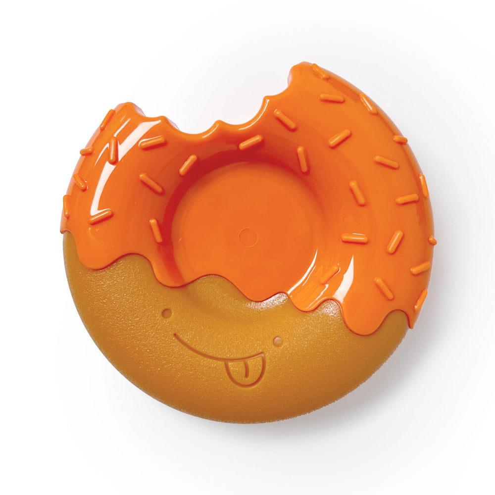 Nylabone Birthday Donut Power Chew Toy with orange frosting for durable chewers up to 50 lb.