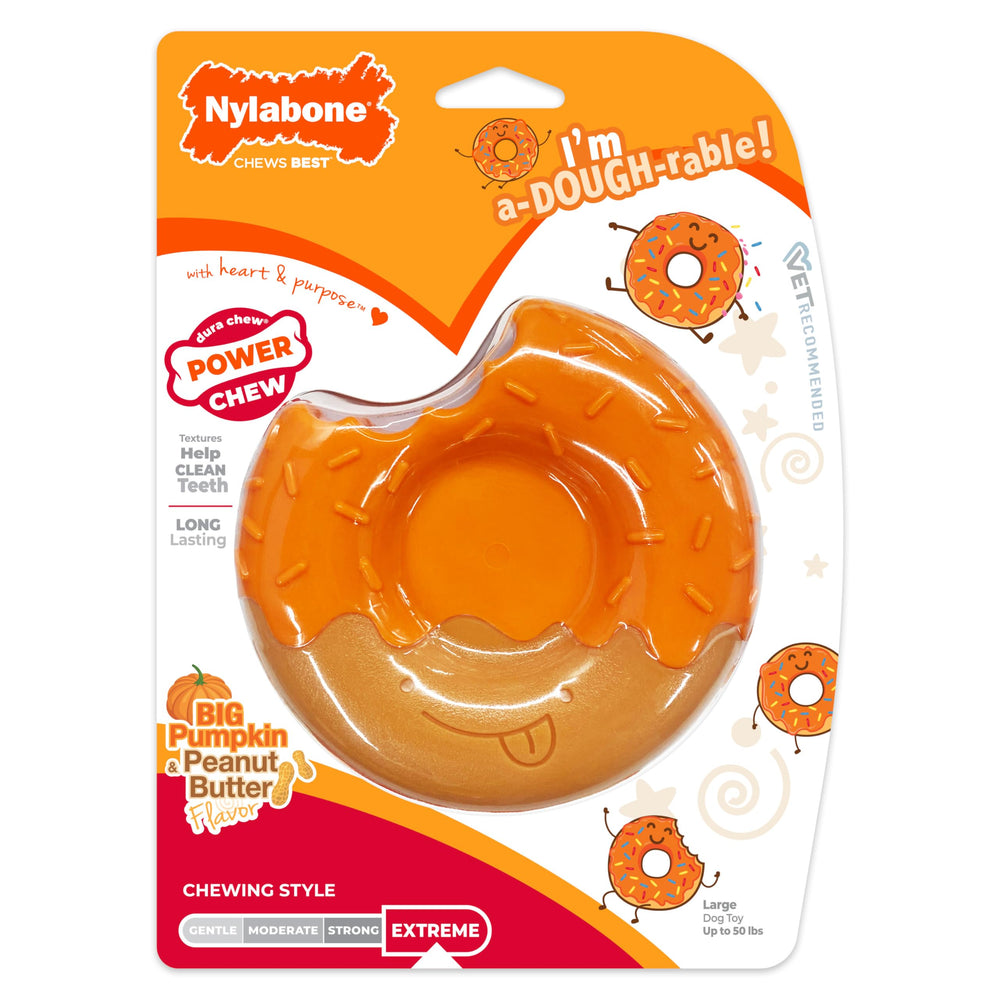 Nylabone Birthday Donut Power Chew Toy orange surface detail enhances grip and visibility.